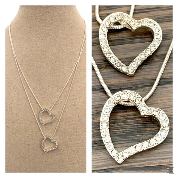 2 Heart Pendant Necklace Set made with Swarovski Crystals, Friendship Love Gift - Picture 1 of 9
